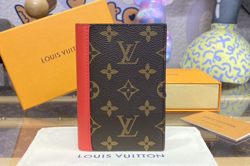 Louis Vuitton M82862 LV Passport Cover Wallet in Monogram Macassar coated canvas With Red