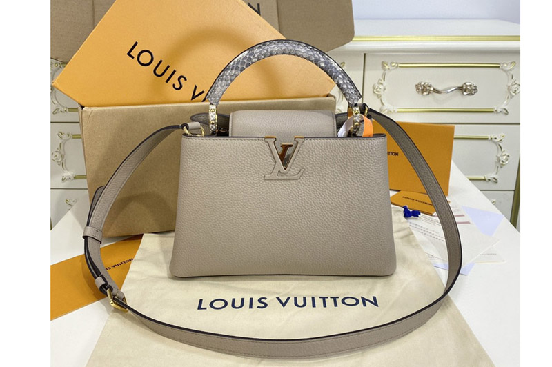Louis Vuitton N92041 LV Capucines BB handbag in Gray Taurillon-leather and Python-leather trim