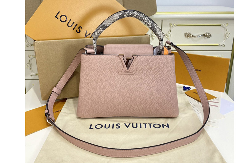 Louis Vuitton N92041 LV Capucines BB handbag in Pink Taurillon-leather and Python-leather trim