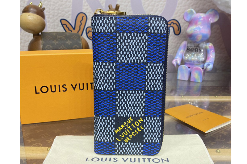 Louis Vuitton N40675 LV Zippy Vertical Wallet in Blue Damier Heritage coated canvas