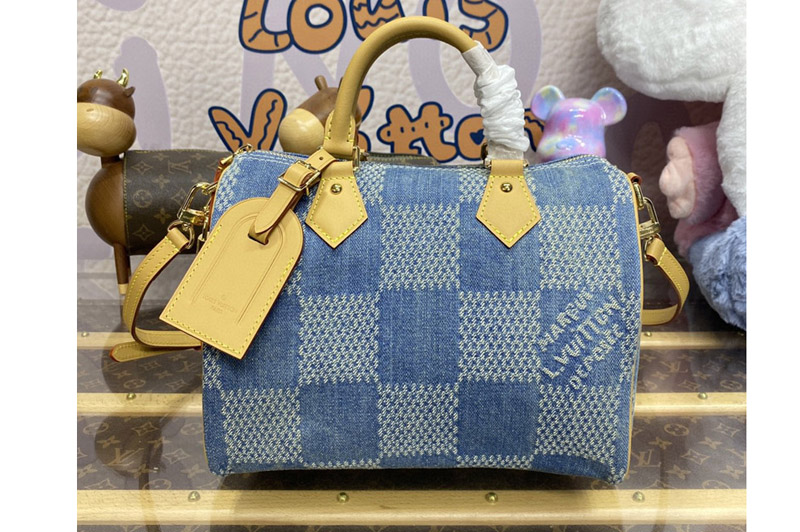 Louis Vuitton N40700 LV Speedy 25 Bandouliere bag in Blue Damier Denim 3D cotton canvas