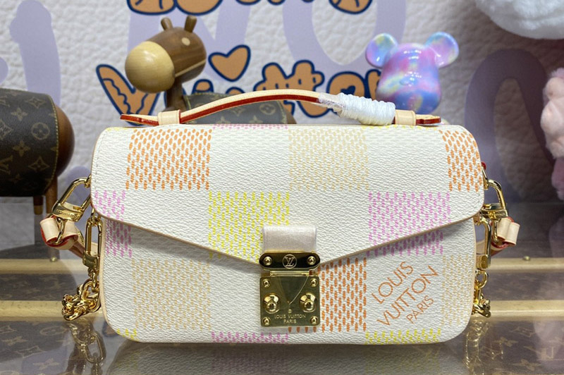 Louis Vuitton N40749 LV Pochette Metis East West Bag in Peach Damier Giant coated canvas