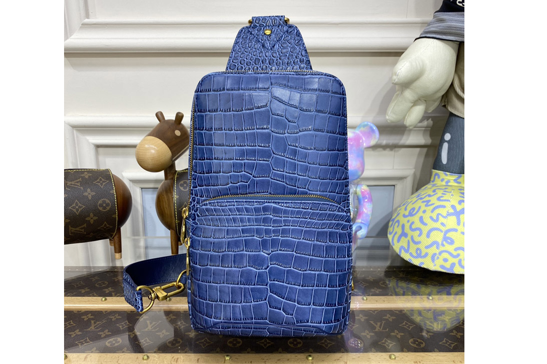 Louis Vuitton N41720 LV Avenue Slingbag in Blue Crocodile Leather