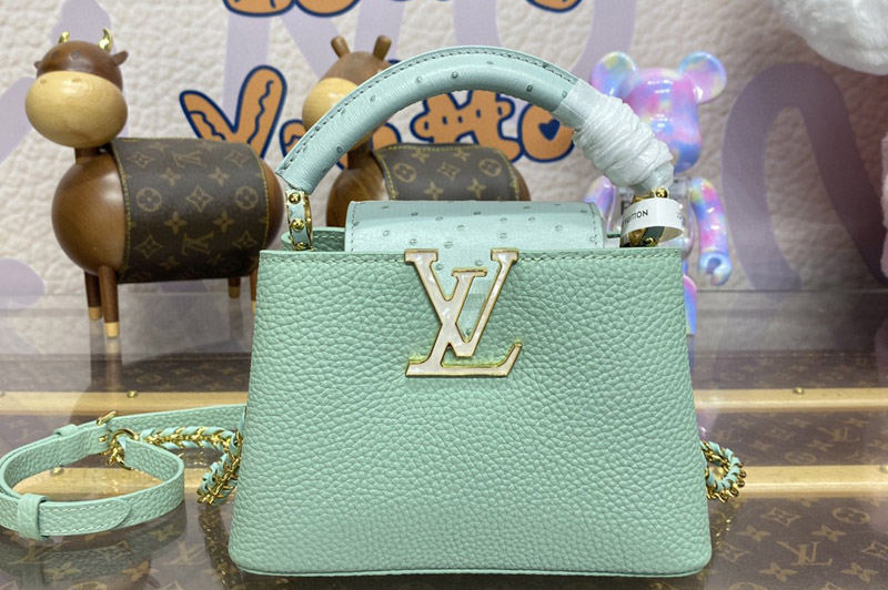 Louis Vuitton N84073 LV Capucines Mini handbag in Sky Blue Taurillon leather and ostrich skin