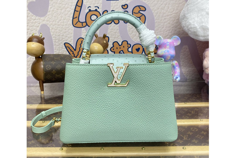 Louis Vuitton N84073 LV Capucines BB handbag in Sky Blue Taurillon leather and ostrich skin