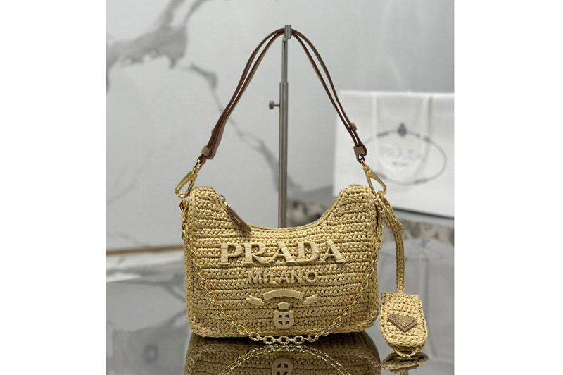 Prada 1BC204 Prada Re-edition crochet mini-bag in Natural Raffia-effect yarn