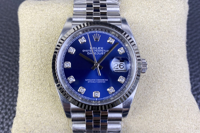 Rolex DateJust 36 126234 Clean 1:1 Best Edition 904L Steel Blue Diamonds Dial on Jubilee Bracelet VR3235