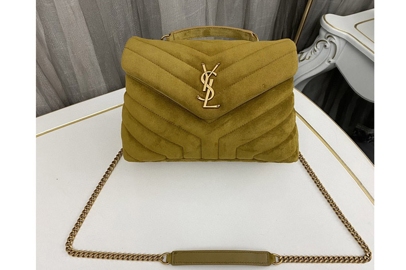 Saint Laurent 494699 YSL LOULOU SMALL Bag IN Green QUILTED TWEED