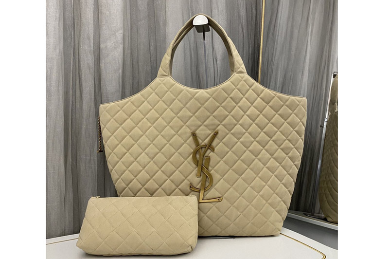 Saint Laurent 698651 YSL ICARE MAXI SHOPPING BAG IN Beige QUILTED NUBUCK SUEDE
