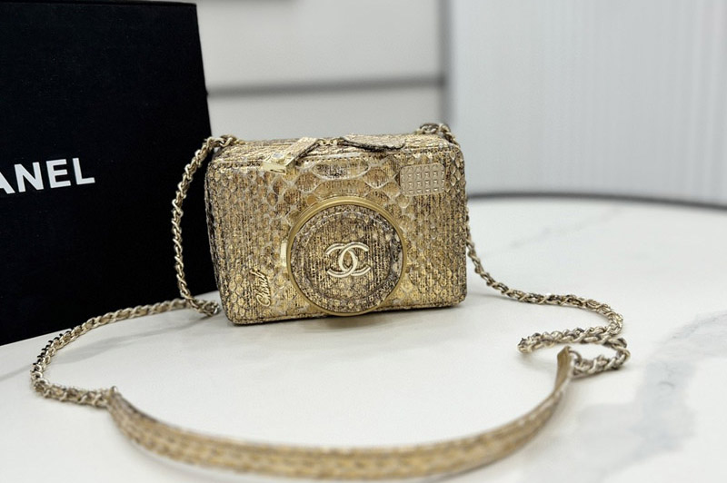 CC AS4817 Camera Bag in Gold Snake Leather