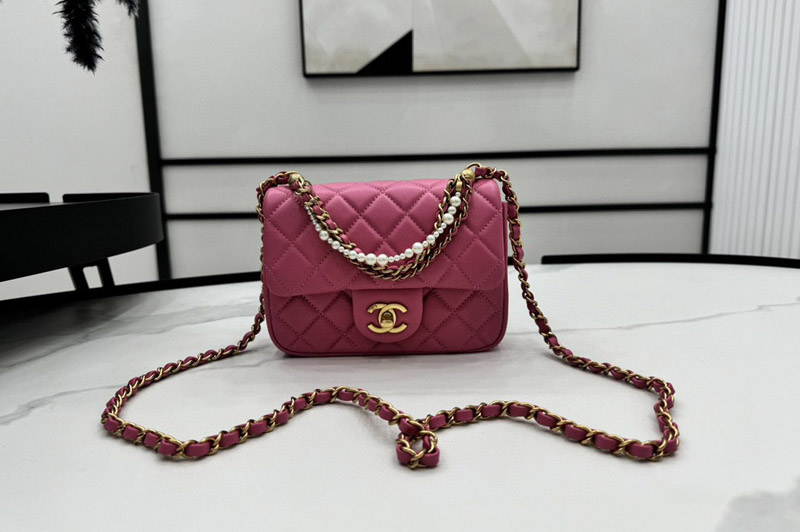 CC AS4385 Mini Flap Bag in Pink Lambskin Leather