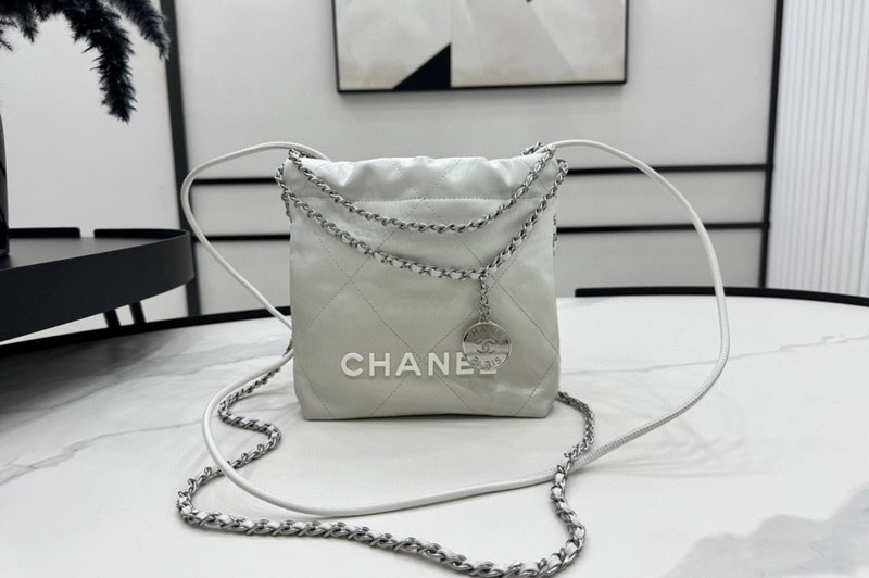 CC 22 AS3980 Mini Flap Handbag in White/Grey Patent Gradient Calfskin
