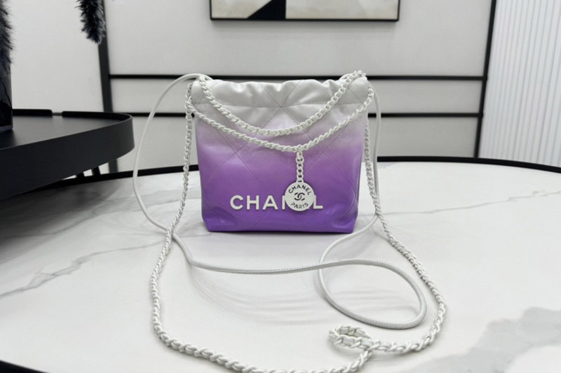 CC 22 AS3980 Mini Flap Handbag in White/Purple Patent Gradient Calfskin