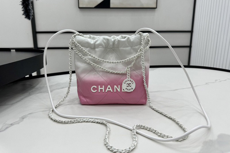 CC 22 AS3980 Mini Flap Handbag in White/Pink Patent Gradient Calfskin