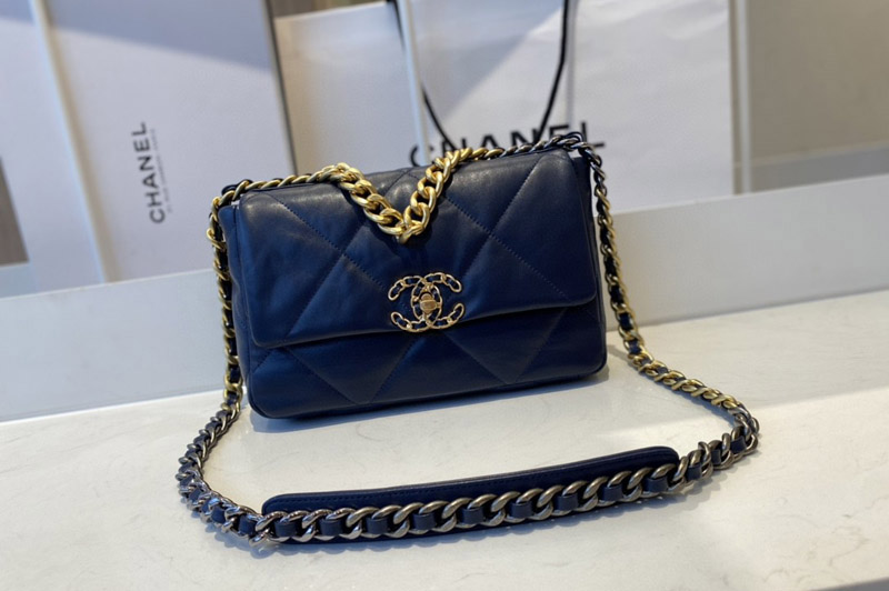 CC 19 Handbag AS1160 in Navy Blue Lambskin Leather