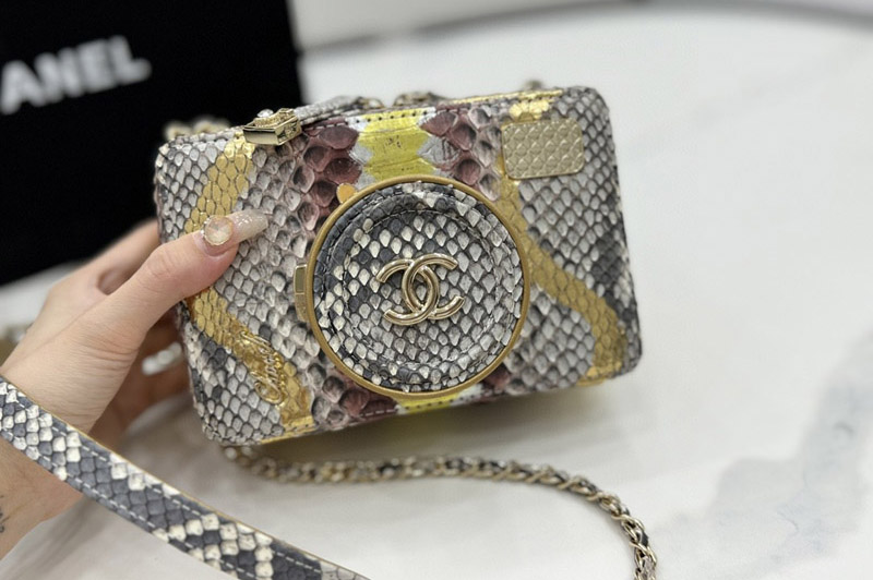 CC AS4817 Camera Bag in Silver/Gold Snake Leather
