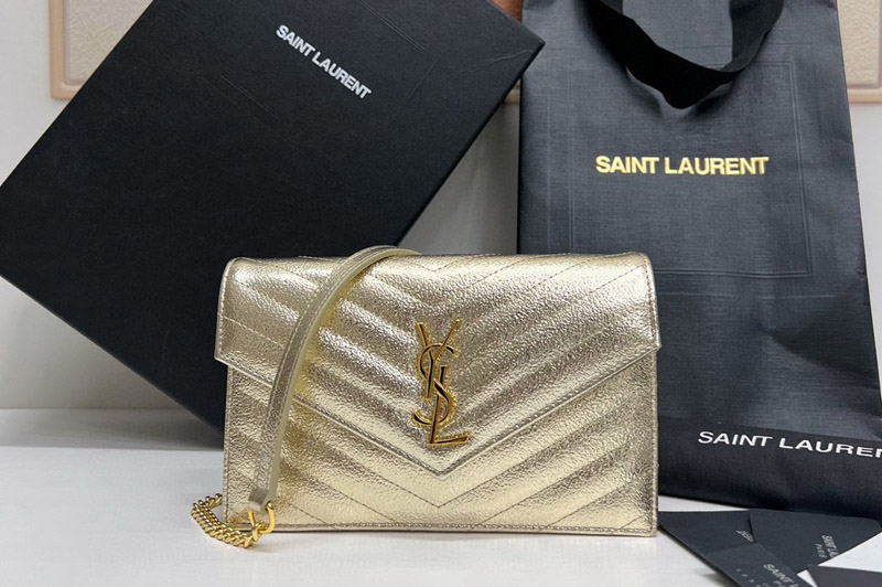Saint Laurent 393953 YSL Envelope Chain Wallet IN Gold LAMBSKIN