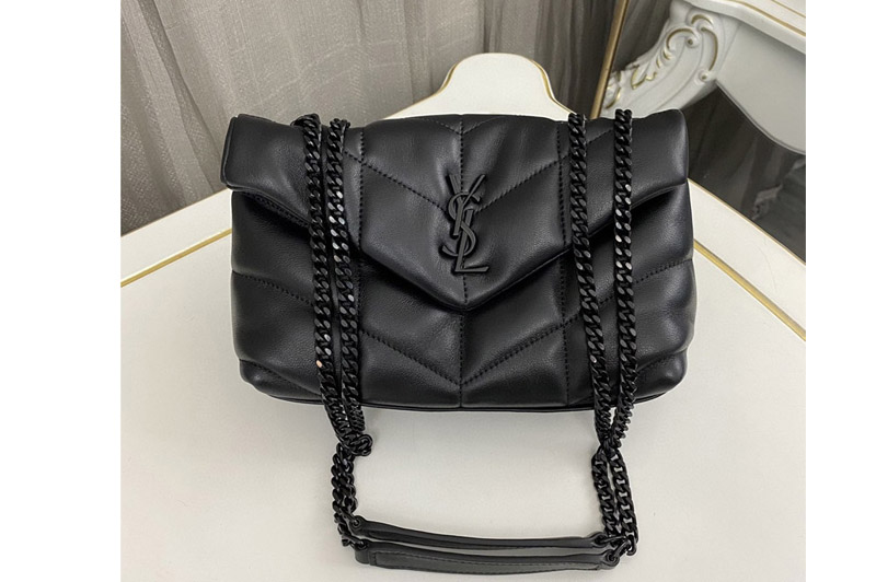 Saint Laurent 759337 YSL TOY PUFFER Bag IN Black LEATHER With Black Buckle