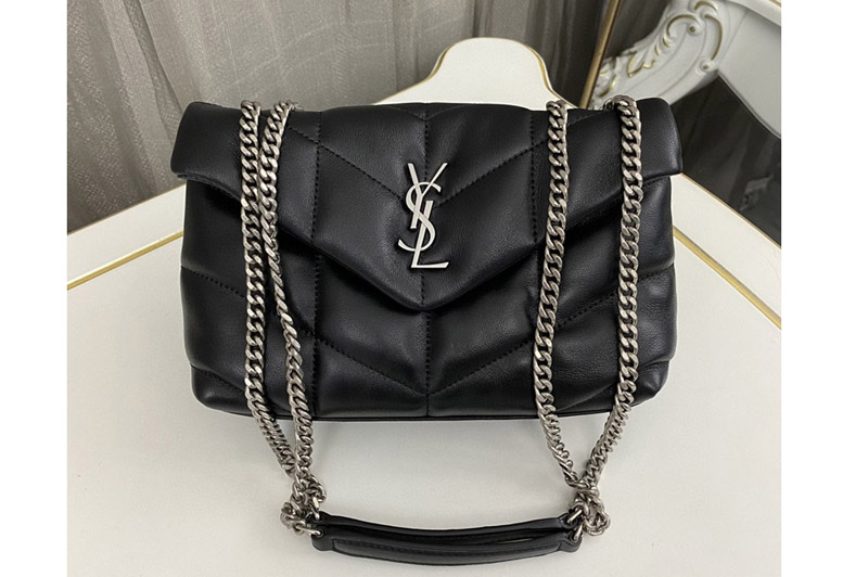 Saint Laurent 759337 YSL TOY PUFFER Bag IN Black LEATHER With Silver Buckle