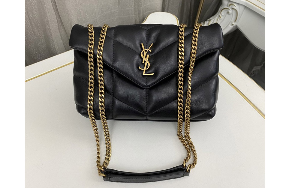 Saint Laurent 759337 YSL TOY PUFFER Bag IN Black LEATHER With Gold Buckle
