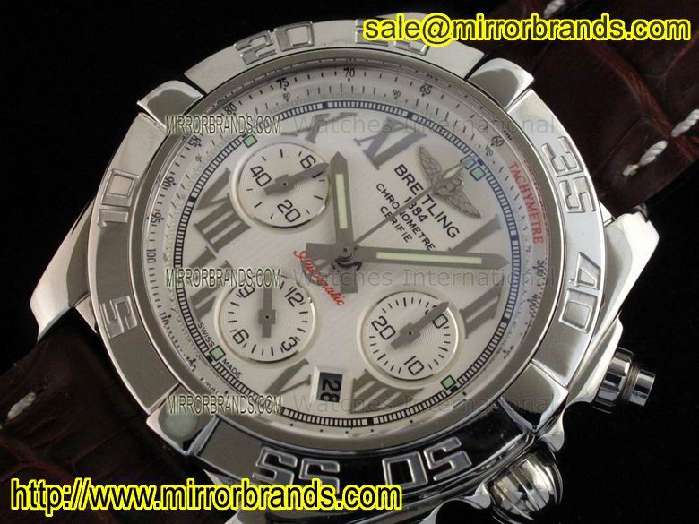 Replica Breitling Chronomat B01 V2 SS Sierra Silver Roman Dial on Brown Leather Strap