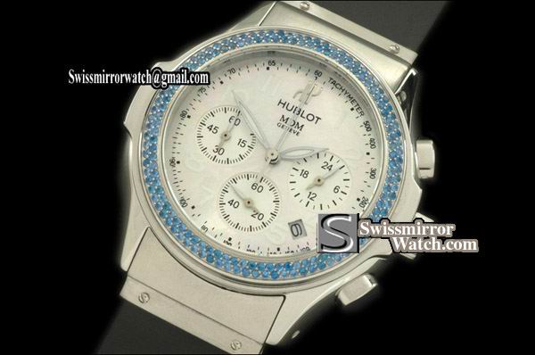 Hublot MDM Chronograph SS/RU Diam Bez White Jap Quartz Replica Watches