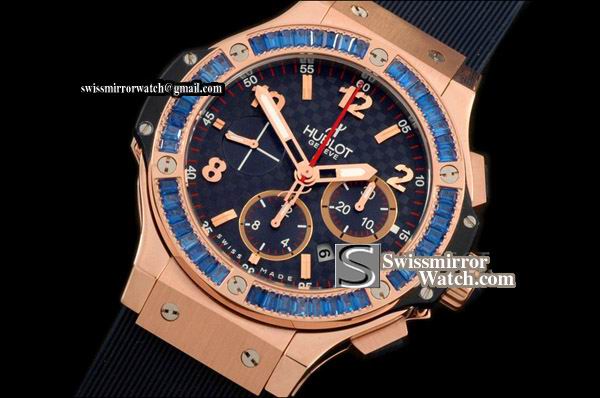 Hublot Big Bang RG/Sq Blue Diam Black A-7750 Replica Watches