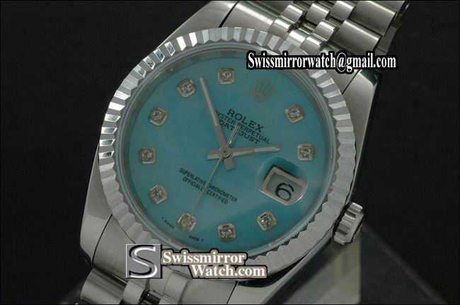Mens Rolex Datejust SS MOP Blue Dial Diamond Markers Eta 2836-2 Replica Watches
