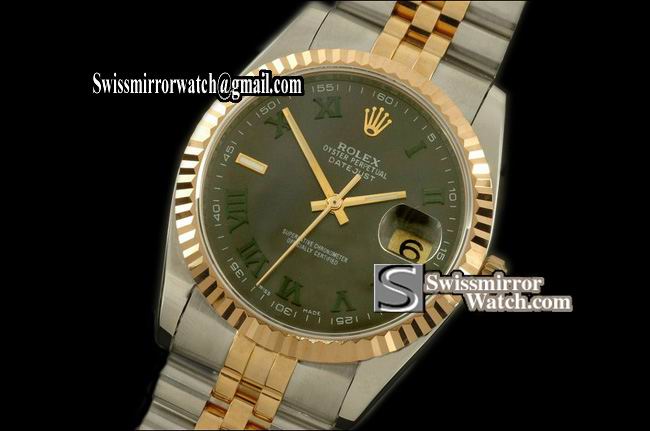 Mens Rolex Datejust SS/YG Jubilee All Black Roman Swiss Eta 2836 Replica Watches