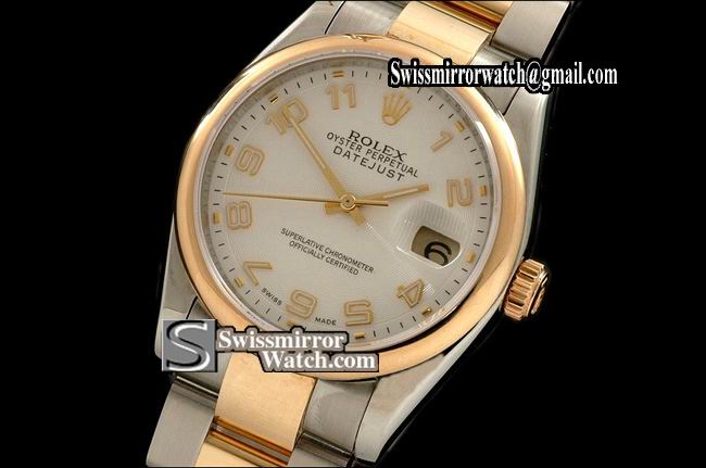 Mens Rolex Datejust 14K Wrapped TT Silver White Numeral Markers Osyter Eta Replica Watches