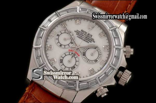 Rolex Daytona SS/LE White/Baguette Diam Asia 7750 Watches