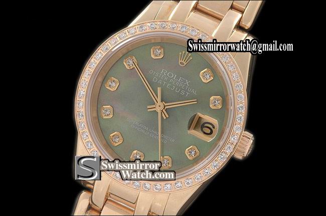Rolex Midsize Datejust Masterpiece FG Diamond Bez MOP Ex Green Diamonds Swiss Eta 2671-2 Replica Watches