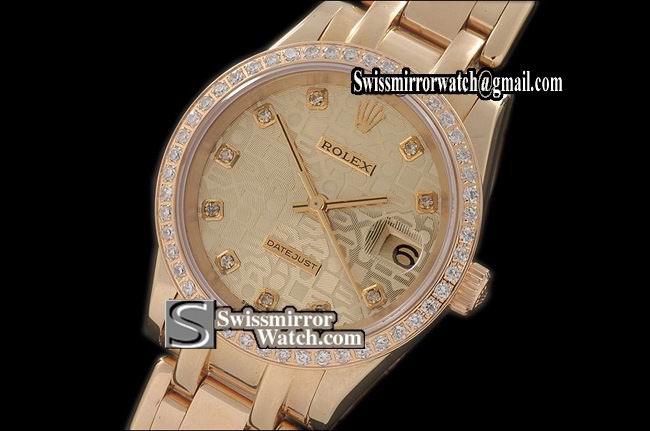 Rolex Midsize Datejust Masterpiece FG Diamond Bez Jub Gold Diamonds Swiss Eta 2671-2 Replica Watches