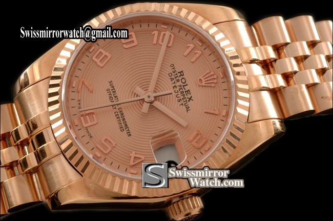 Midsize Rolex Datejust RG Jubilee Sunray Rose Gold Numeral Swiss Eta 2836-2 Replica Watches