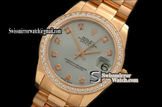 Midsize Rolex Datejust RG Pres Diam Bez Light Blue Diam Swiss Eta 2836-2 Replica Watches
