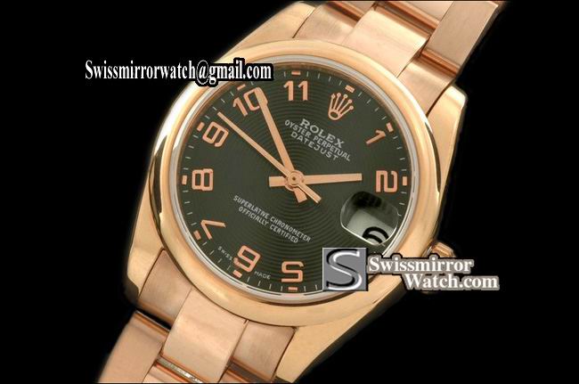 Midsize Rolex Datejust RG Oyster Sunray Black Numeral Swiss Eta 2836-2 Replica Watches