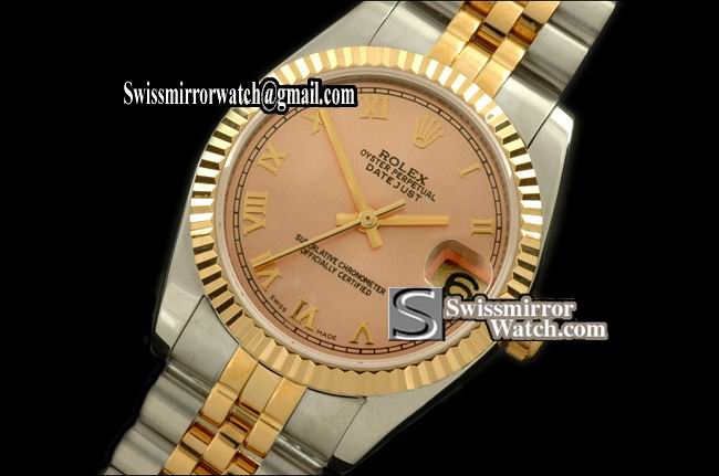 Midsize Rolex SS/YG Jubilee Rose Gold Roman Swiss Eta 2836 Replica Watches