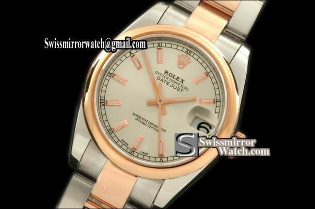 Midsize Rolex SS/YG Oyster Silver Sticks Swiss Eta 2836-2 Replica Watches