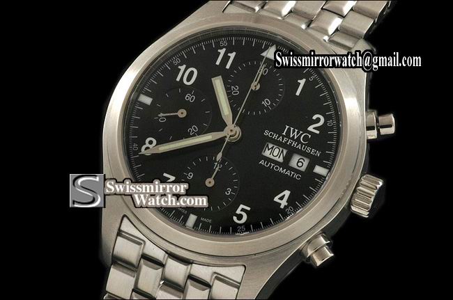 IWC Flieger Chronograph SS Black Asia 7750 Chronos 28800bph Replica Watches