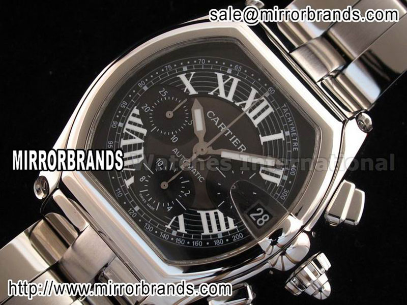 Luxury Cartier Roadster XL Chrono SS/SS Black Roman A-7750 Sec@3 Replica Watches