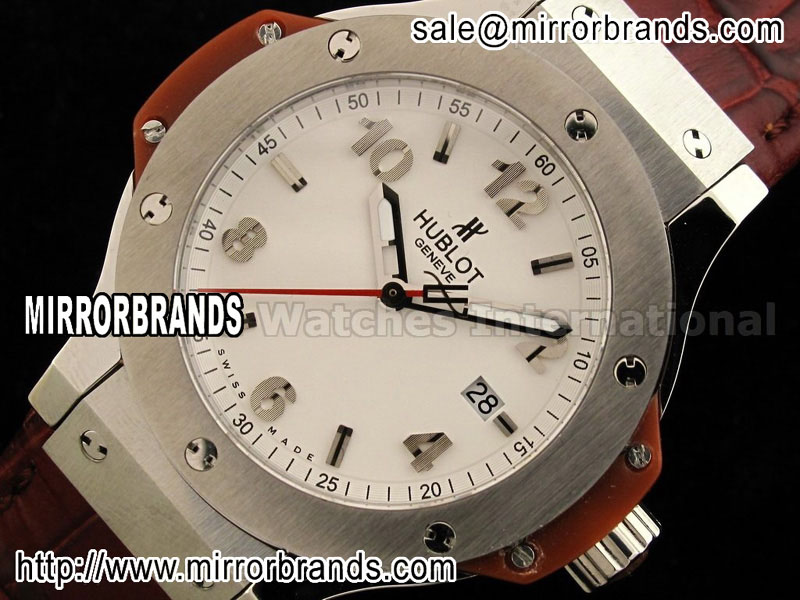 Luxury Hublot Big Bang 38mm SS White Dial on Brown Leather Strap