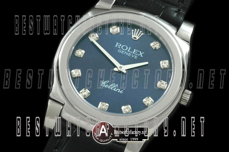 Rolex Cellini Mid Size SS/Leather Blue Diamond Swiss Quartz