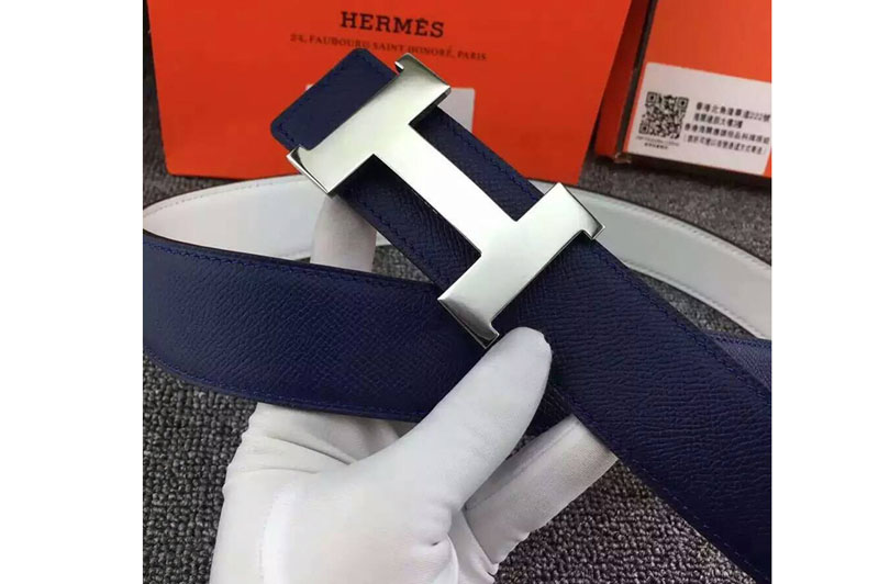 AAA+ Mens Hermes Belts 38cm Blue With Silver H Buckle