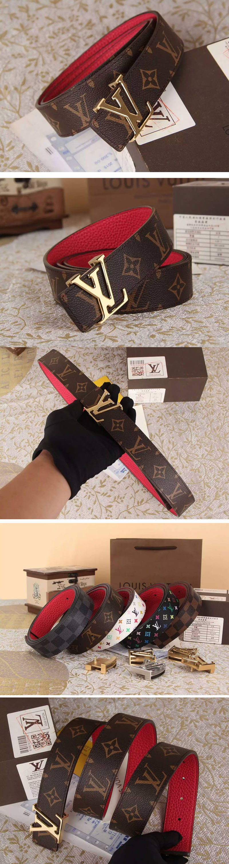 Mens Louis Vuitton Monogram Canvas Belts With Gold Buckle [blv005 ...