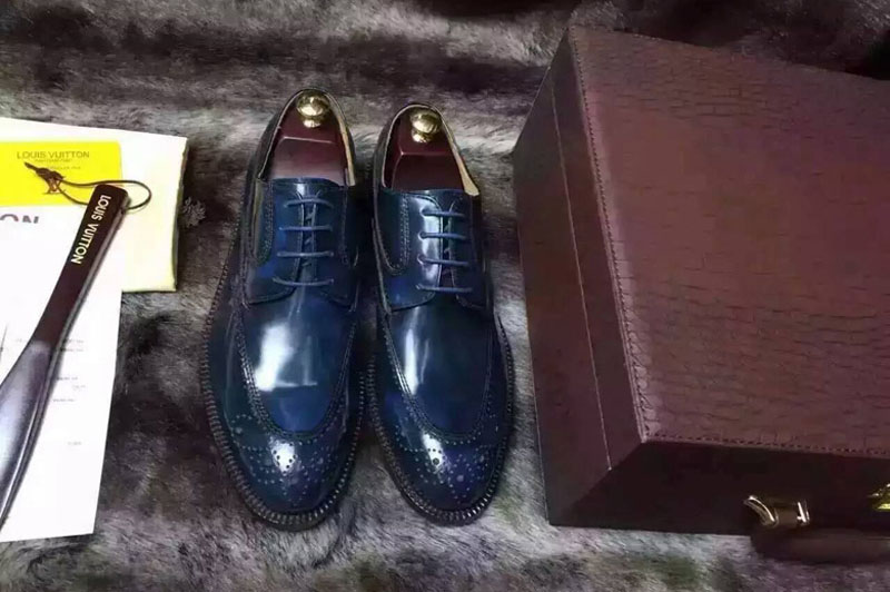 Mens Louis Vuitton Real Leather Shoes With Boxes Blue