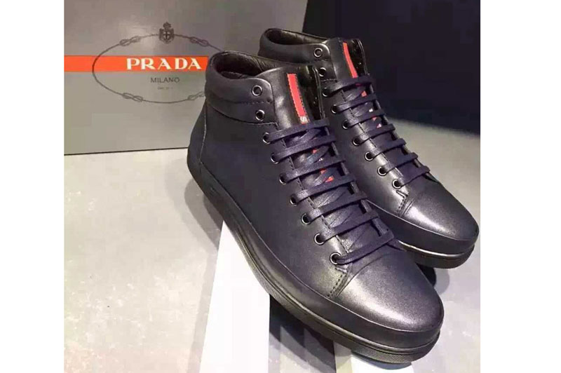 Mens Prada Blue Leather Sneaker And Shoes
