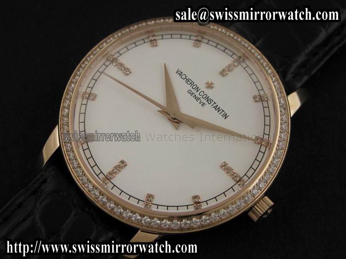 Vacheron Constantin Patrimony Contemporaine Pink Gold Diamond Bezel Replica Watches