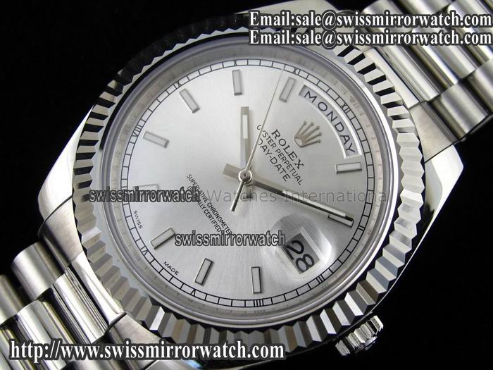 Rolex Day-Date II 41mm SS Silver Stick Dial A3156 Best Edition