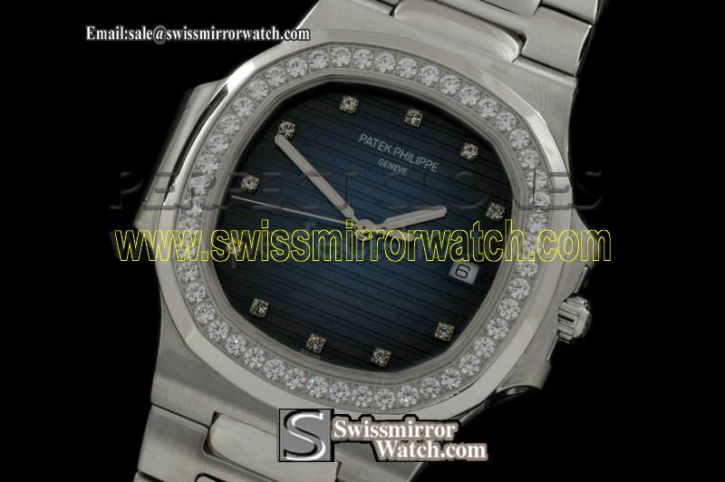 Patek philippe Nautilus Jumbo SS/SS/Diam Blue/Diam Asian 4813 28800bhp Replica Watches