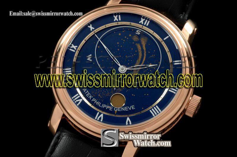 Patek philippe Skymoon Automatic RG/LE Blue Asian 2813 21J Replica Watches